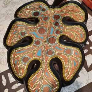 Upcycled vtg wood Leaf dot art handpainted